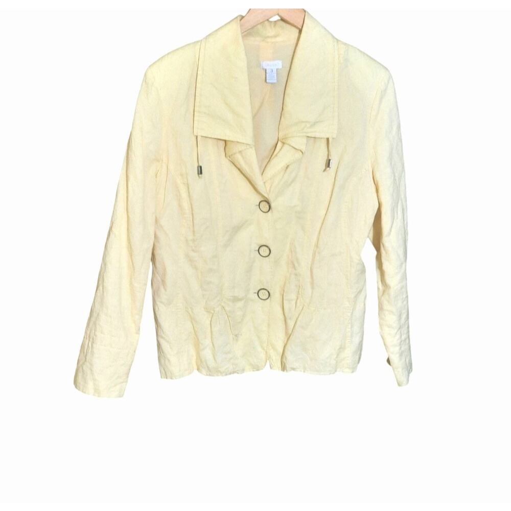 Chico's Womens Golden Haze Oceanic Isle Tabytha Linen Blend Jacket Size 3